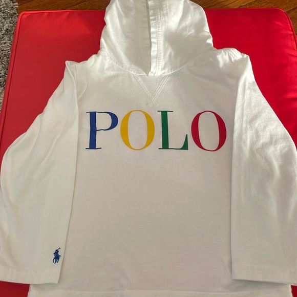 Excellent condition boys polo Ralph Lauren hooded white logo shirt - Picture 1 of 5